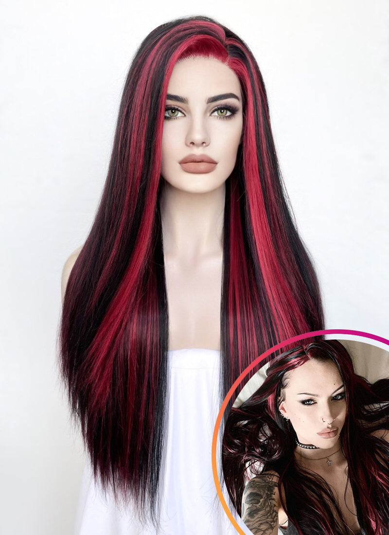 Black Mixed Red Lace Front Wig WigIsFashion