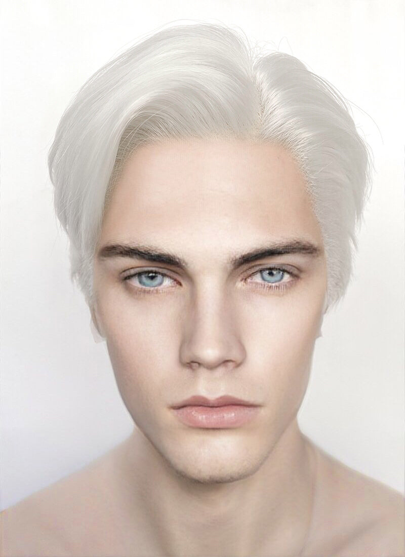 White Straight Lace Front Synthetic Men s Wig LF6047