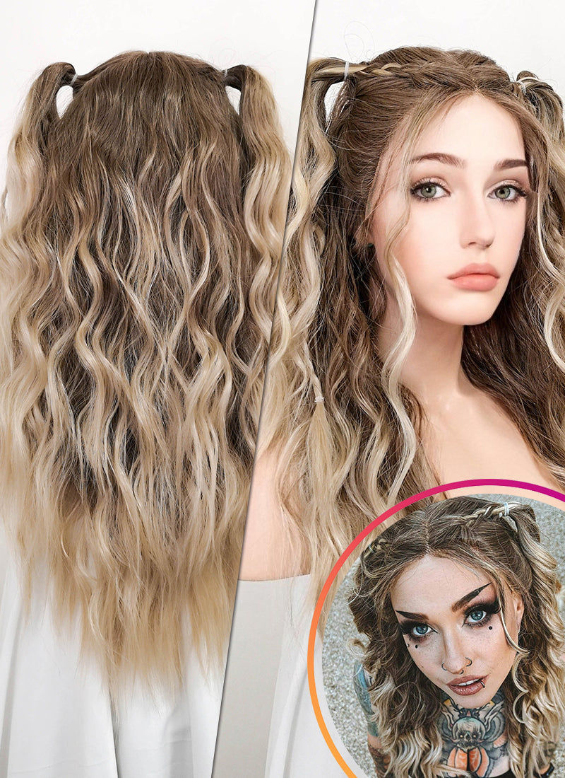 Balayage Blonde Highlights Money Piece Braided Kanekalon Lace Front Wig WigIsFashion