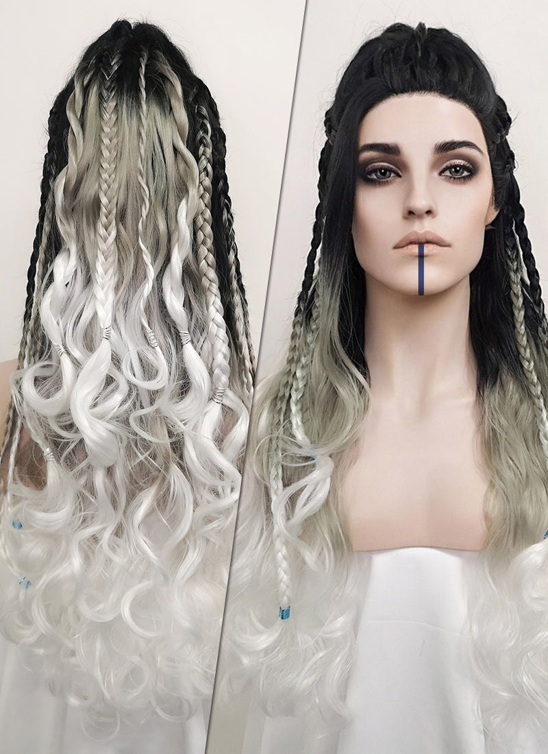 Critical Role Yasha Nydoorin Black Grey White Ombre Braided Lace Front  Synthetic Wig LF2121