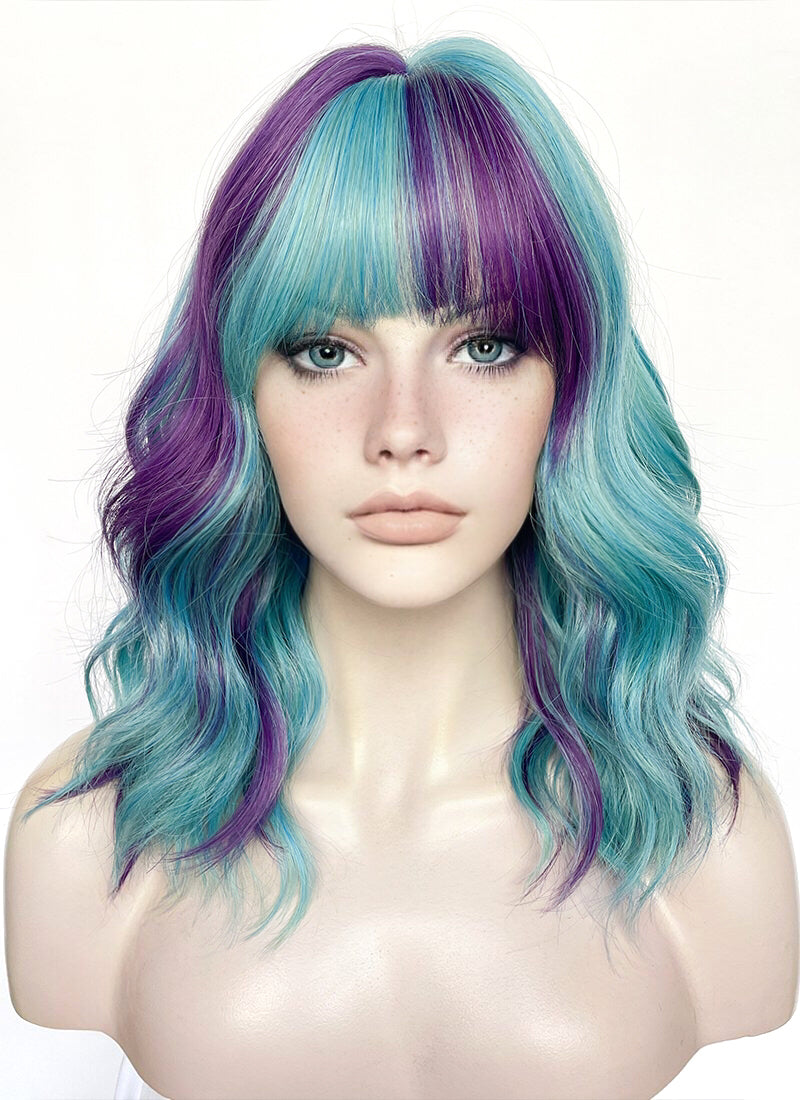 Blue Green Purple Mixed Synthetic Hair Wig WigIsFashion