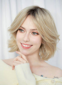 Blonde With Dark Roots Wavy Mono Top Lace Wig MN003