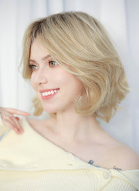 Blonde With Dark Roots Wavy Mono Top Lace Wig MN003