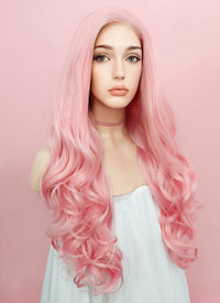 Pastel Pink Wavy Lace Front Synthetic Wig LF084