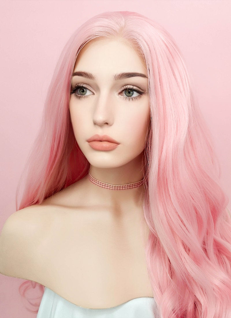 Pastel Pink Wavy Lace Front Synthetic Wig LF084