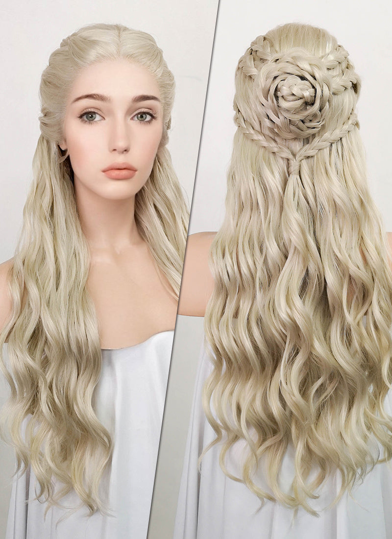 Game of Thrones Daenerys Targaryen Light Ash Blonde Braided Lace Front Synthetic Wig LF2039