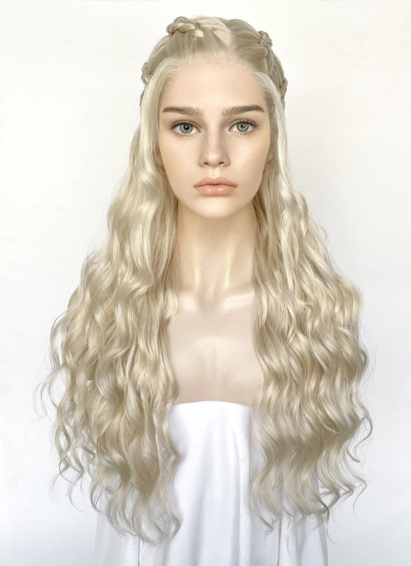 Game of Thrones Daenerys Targaryen Light Ash Blonde Braided Lace Front Synthetic Wig WigIsFashion