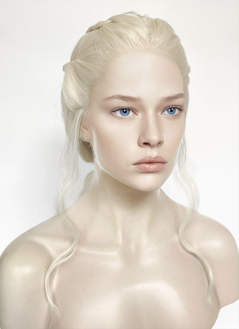 House of the Dragon Queen Rhaenyra Targaryen Platinum Blonde Braided Lace Front Synthetic Wig LF2168