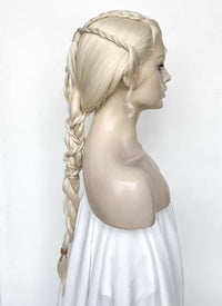 House of the Dragon Queen Rhaenyra Targaryen Platinum Blonde Braided Lace Front Synthetic Wig LF2169