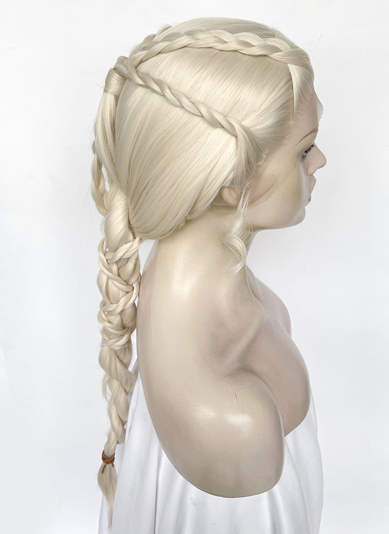 House of the Dragon Queen Rhaenyra Targaryen Platinum Blonde Braided Lace Front Synthetic Wig LF2169