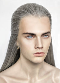 Mixed Grey Straight Lace Front Synthetic Men's Wig LF3270E (Customisable)