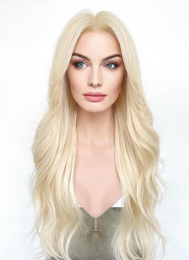 Barbie Light Blonde Curtain Bangs Wavy Lace Front Synthetic Wig LF3299A