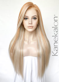 Blonde With Brown Highlights Straight Lace Front Kanekalon Synthetic Hair Wig LF3330