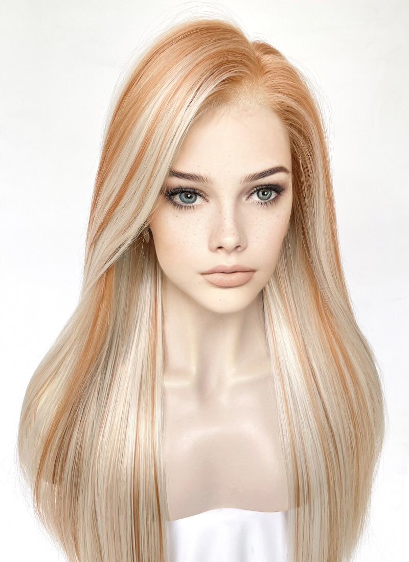 Blonde With Brown Highlights Straight Lace Front Kanekalon Synthetic Hair Wig LF3330