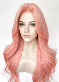 Pink Curtain Bangs Wavy Lace Front Synthetic Wig LF3347