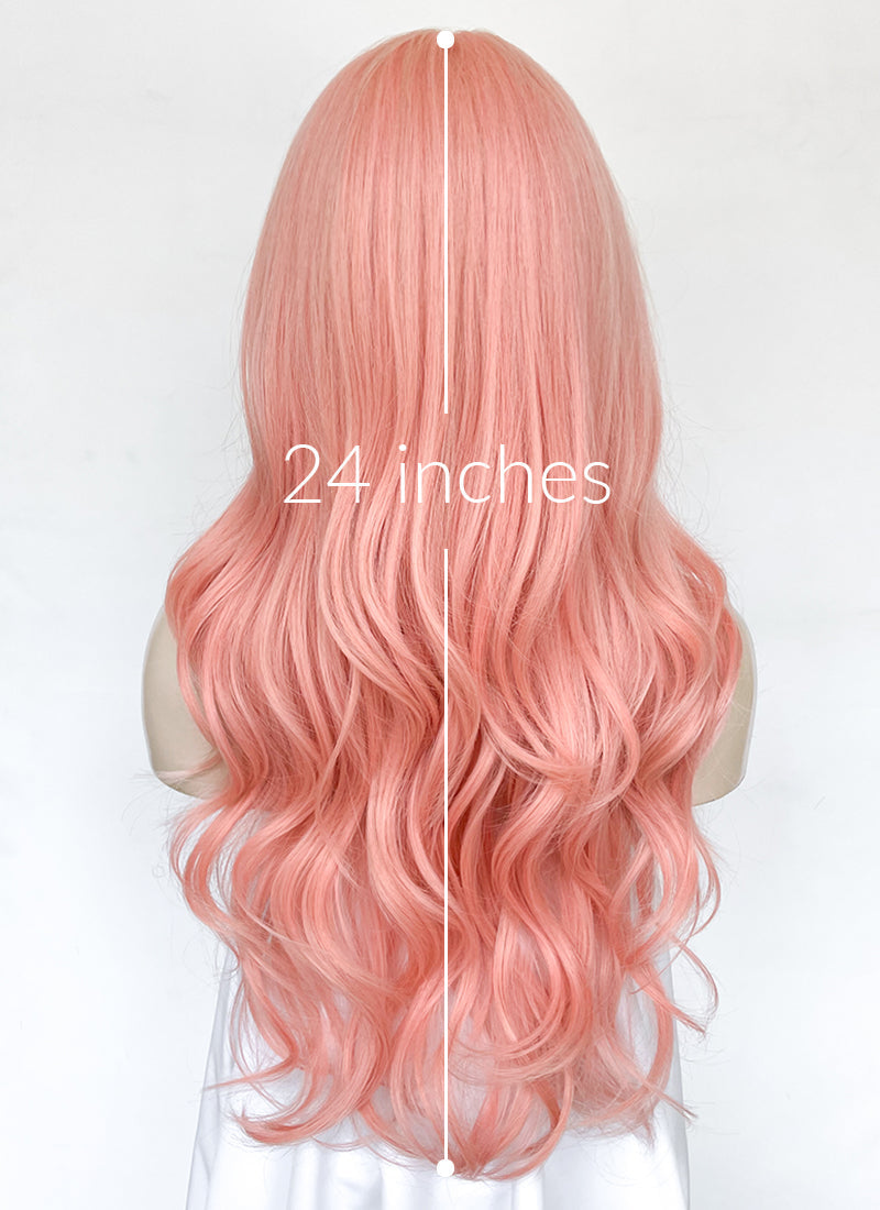 Pink Curtain Bangs Wavy Lace Front Synthetic Wig LF3347