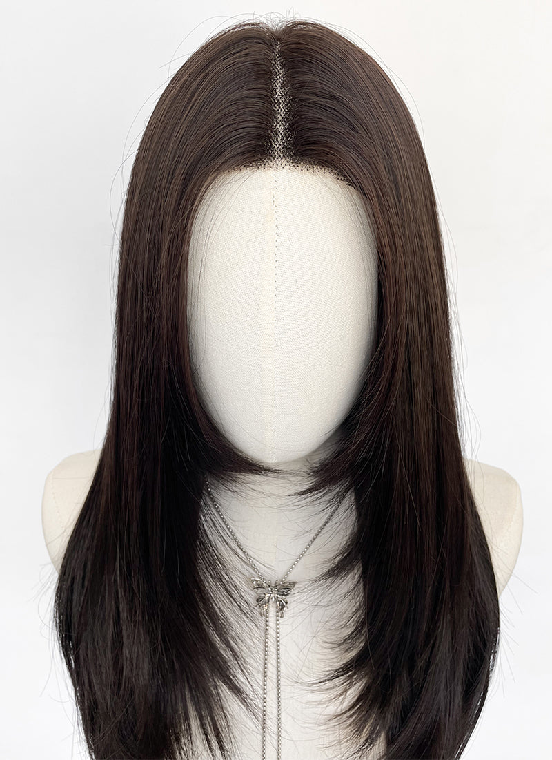 Brunette Straight Layered Hush Cut Lace Front Synthetic Hair Wig LF3355