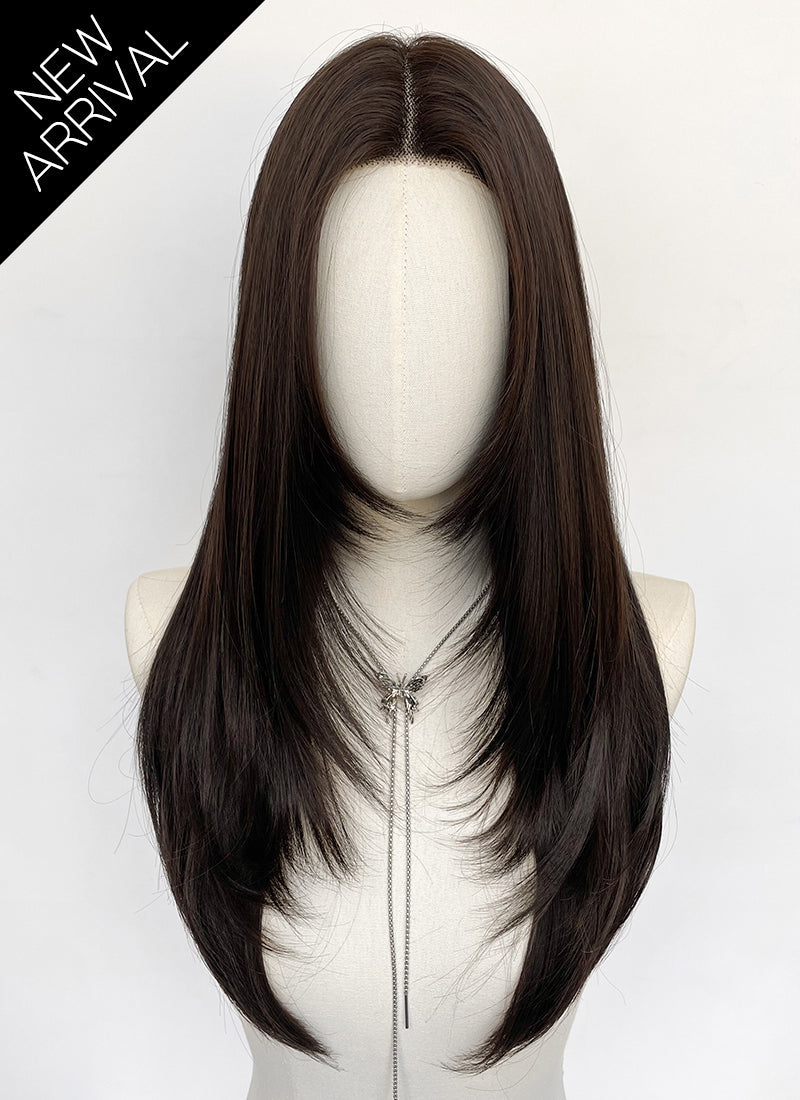 Brunette Straight Layered Hush Cut Lace Front Synthetic Hair Wig LF3355