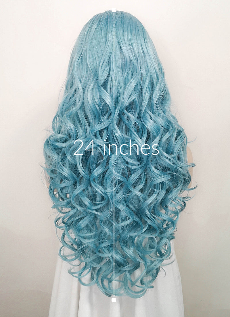 Pastel Blue Wavy Lace Front Synthetic Wig LF5132