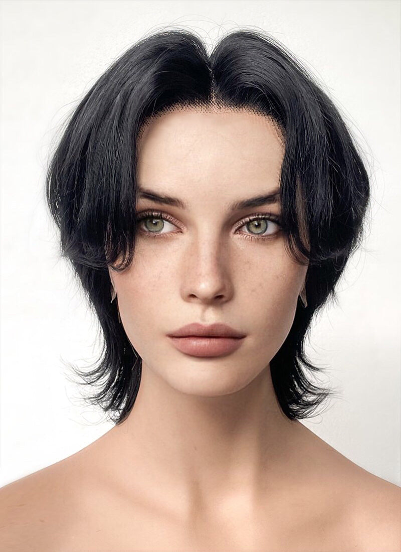 Jet Black Wolf Cut Lace Front Synthetic Men's Wig LF6016