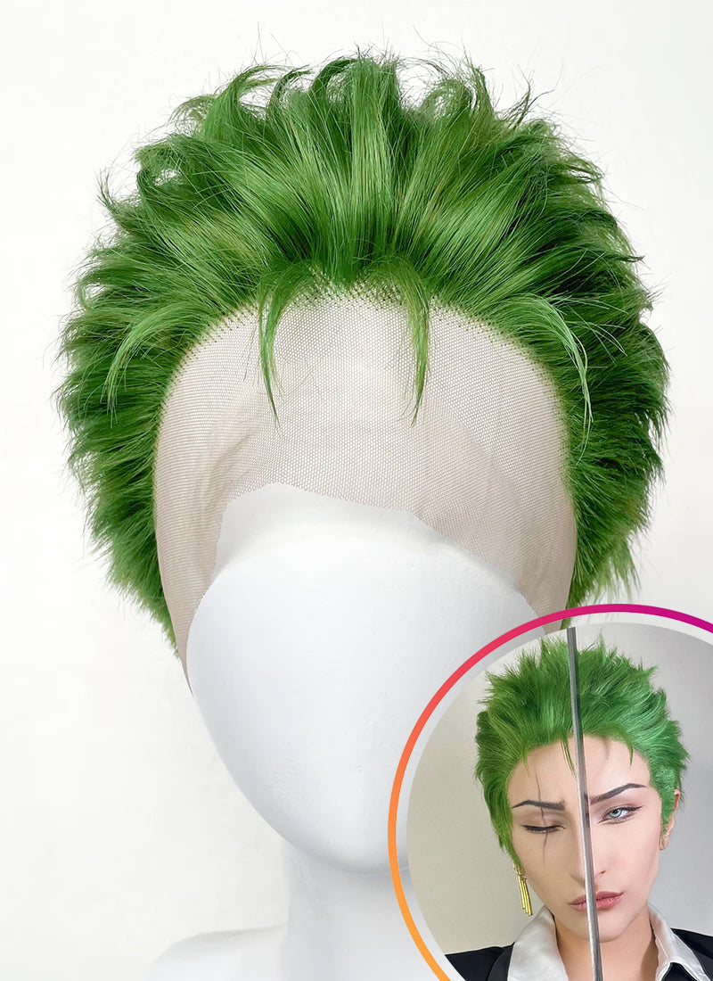 One Piece Roronoa Zoro Green Wavy Lace Front Synthetic Men's Wig LF6044