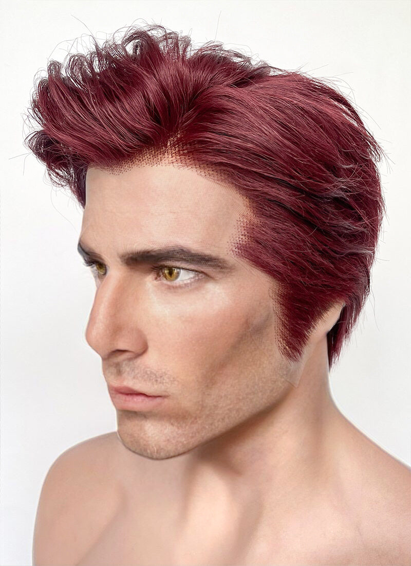 Good Omens Crowley Dark Burgundy Red Straight Lace Front Synthetic Men's Wig LF6045