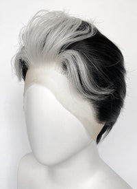 Helluva Boss Blitzo Buckzo Black And Silver White Money Piece Straight Lace Front Synthetic Men's Wig LF6065