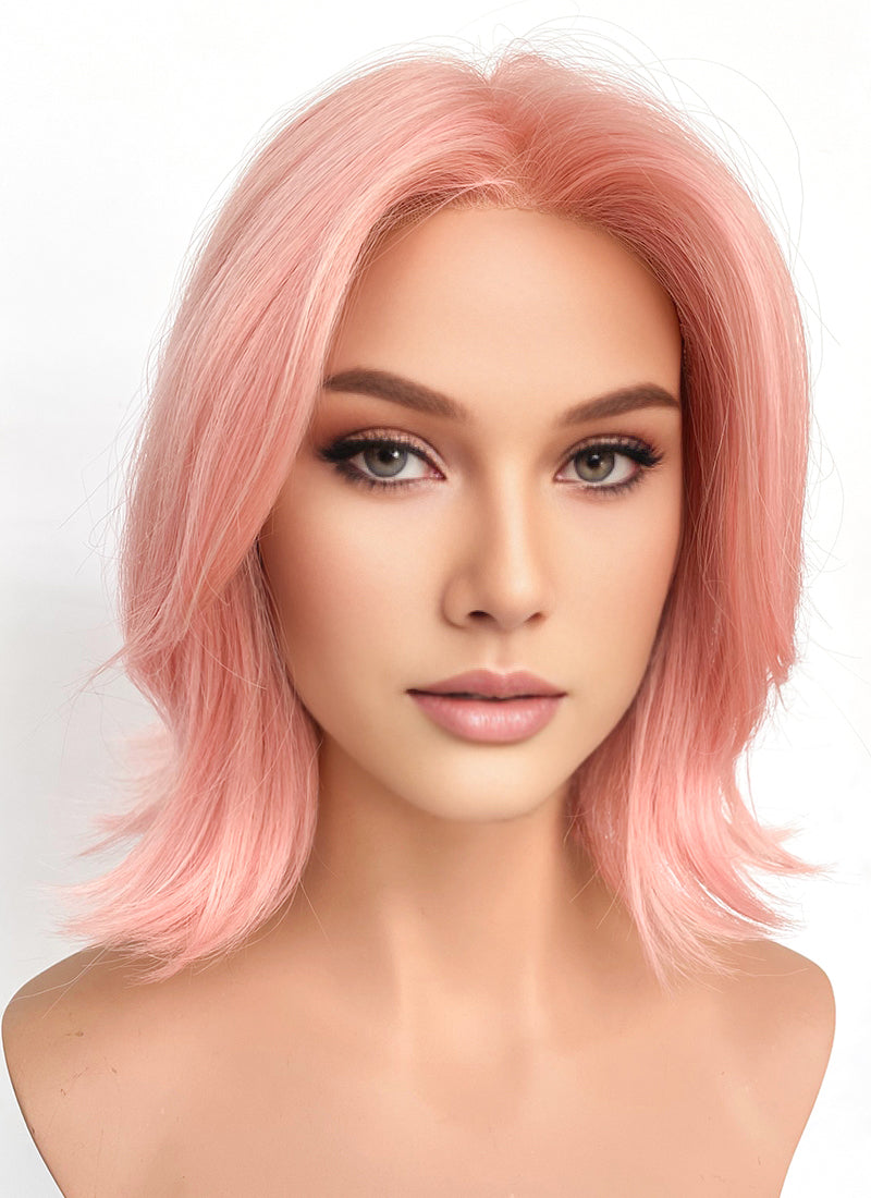 Pink Curtain Bangs Straight Flip Lace Front Synthetic Wig LF6079