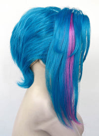 League of Legends LOL Arcane Jinx Turquoise Blue Mixed Pink Straight Lace Front Synthetic Wig LF6097