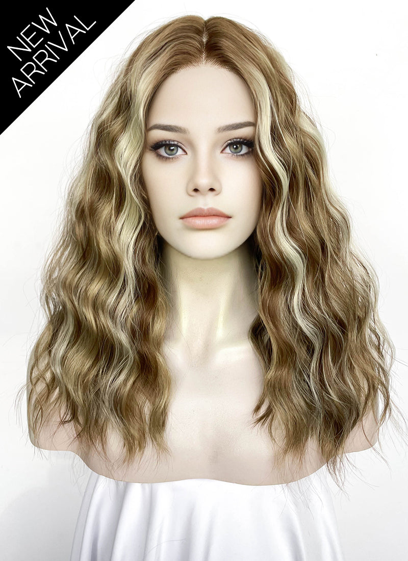 Brown With Blonde Highlights Curly Lace Front Synthetic Wig LF6102