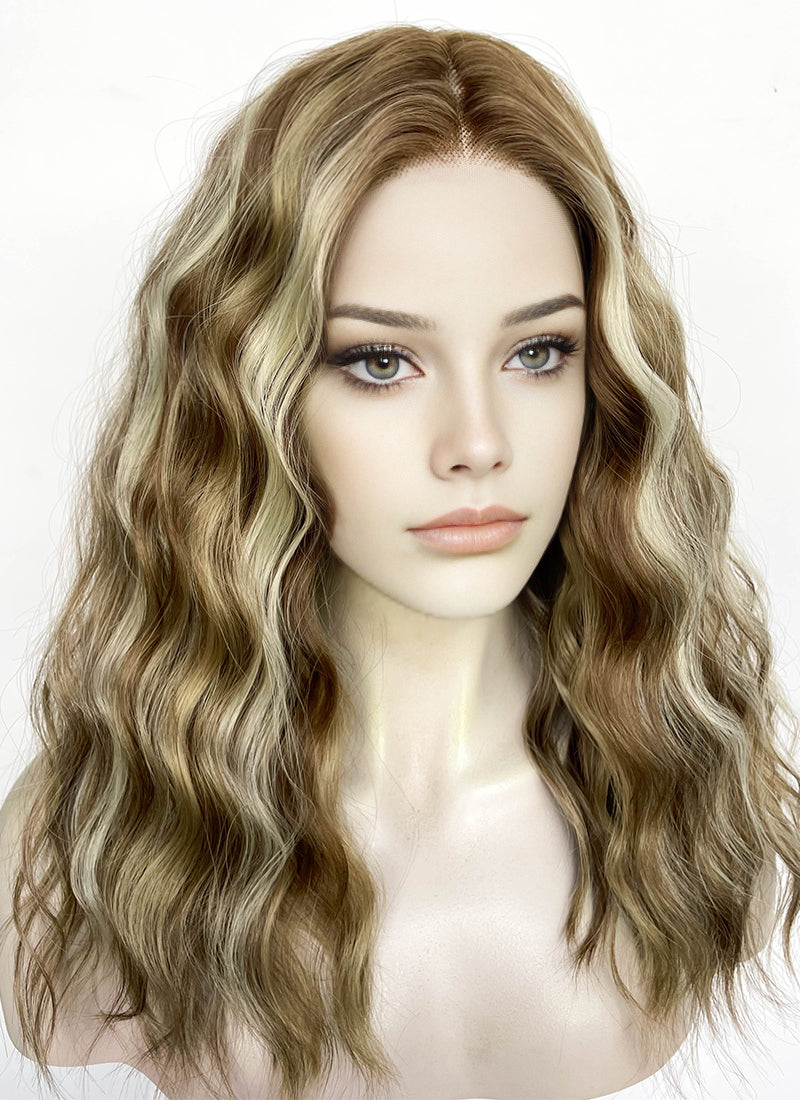 Brown With Blonde Highlights Curly Lace Front Synthetic Wig LF6102