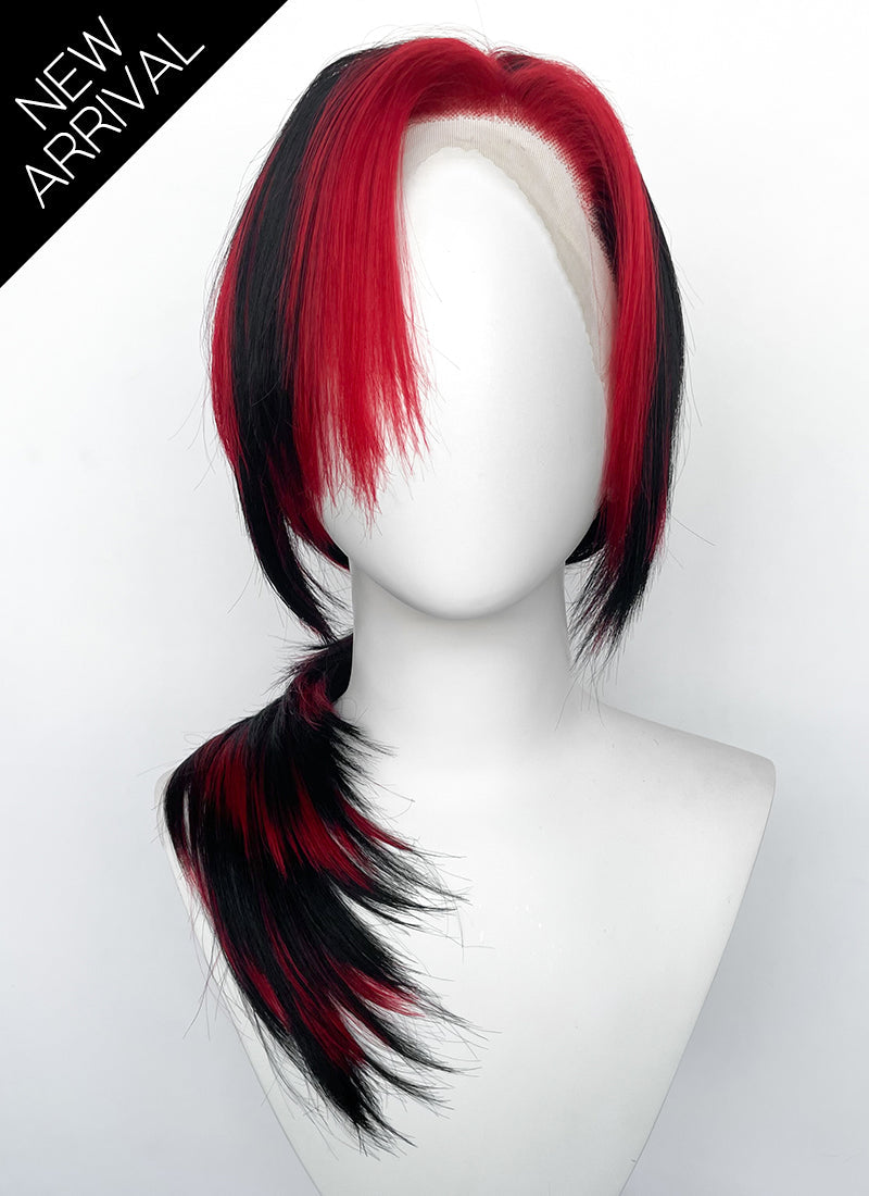 Black Mixed Red Straight Lace Front Synthetic Hair Wig LF8014