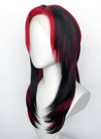 Black Mixed Red Straight Lace Front Synthetic Hair Wig LF8014