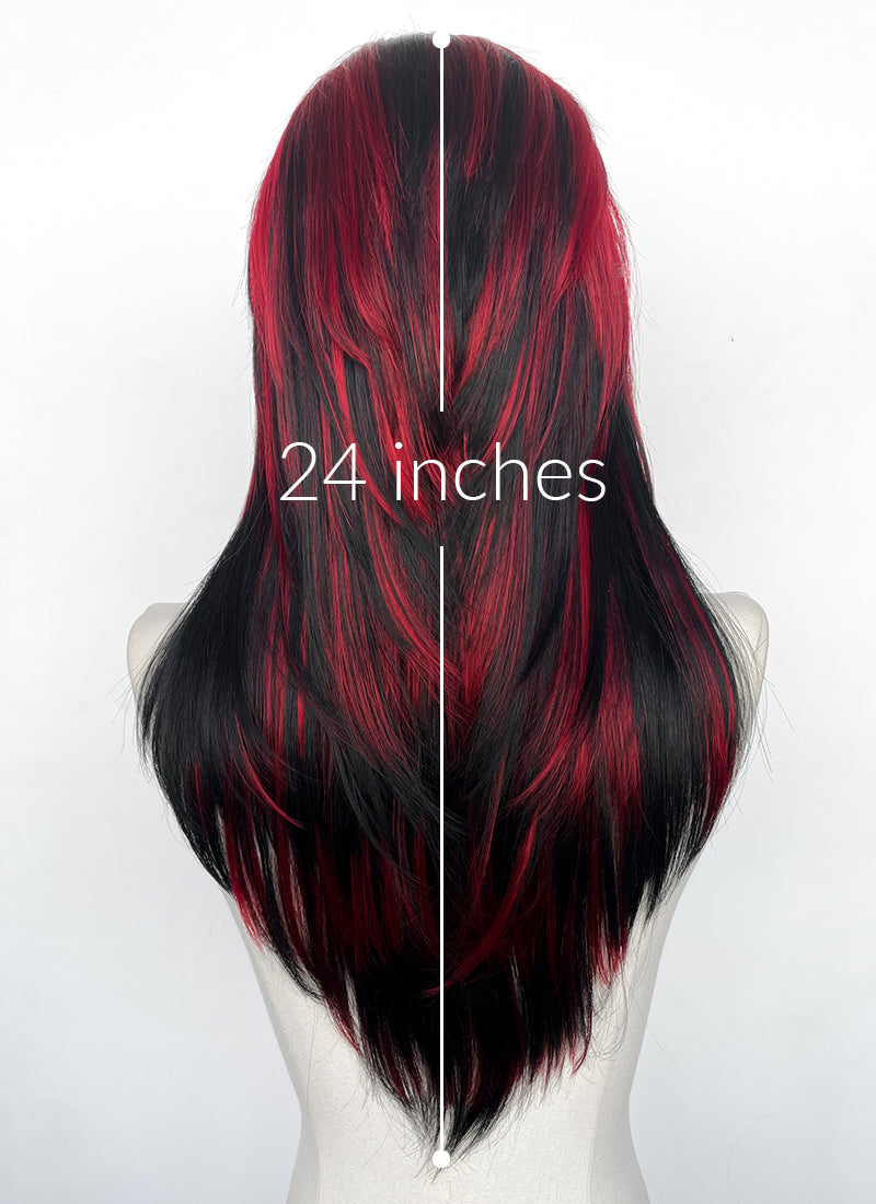 Black Mixed Red Straight Lace Front Synthetic Hair Wig LF8014