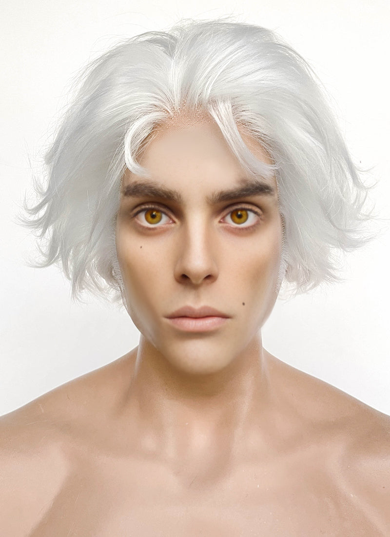 League of Legends LOL Arcane Viktor White Wavy Lace Front Synthetic Men's Wig LF8024