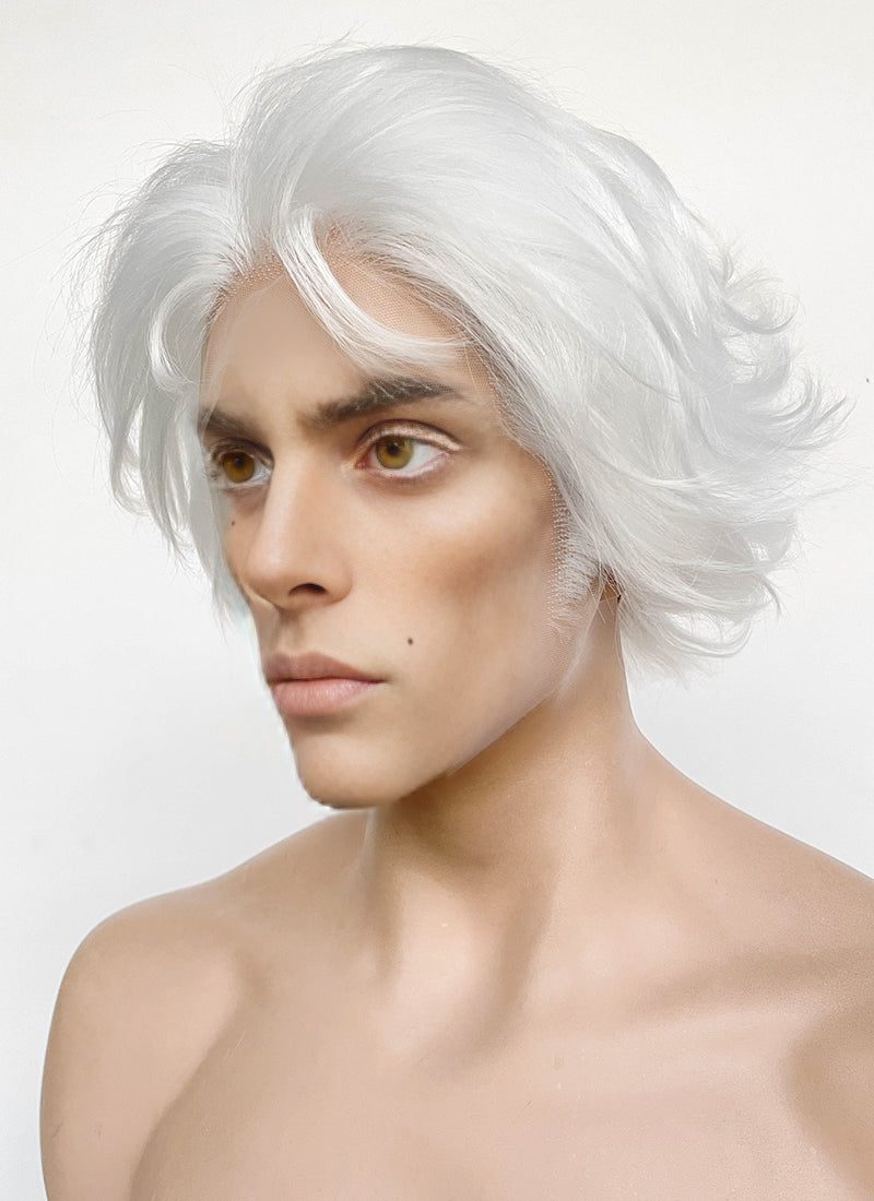 League of Legends LOL Arcane Viktor White Wavy Lace Front Synthetic Men's Wig LF8024