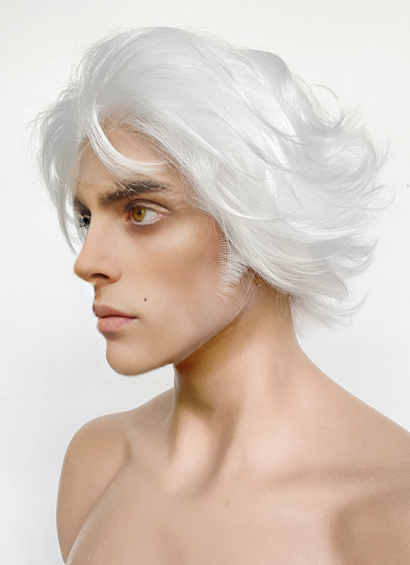 League of Legends LOL Arcane Viktor White Wavy Lace Front Synthetic Men's Wig LF8024