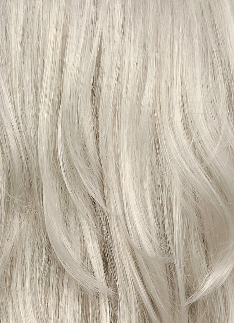 Pastel Blondish Grey Curtain Bangs Straight Lace Front Synthetic Wig LF8028