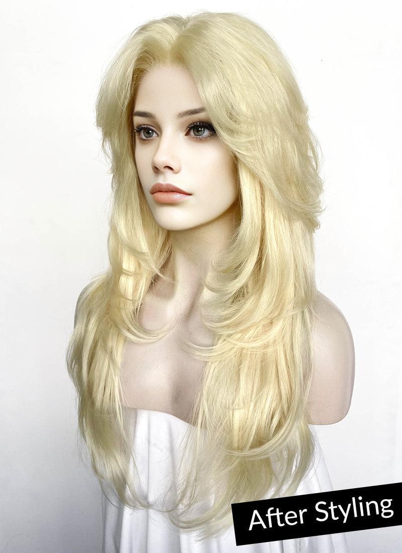 Blonde Curtain Bangs Straight Lace Front Synthetic Wig LF8029