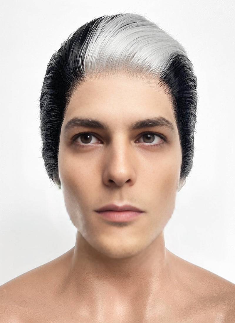 Black And White Straight Lace Front Synthetic Men's Wig LF8030