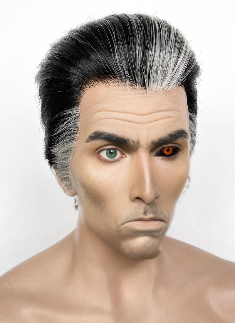 Arcane Silco Black Mixed Grey Straight Lace Front Synthetic Men's Wig LF8031