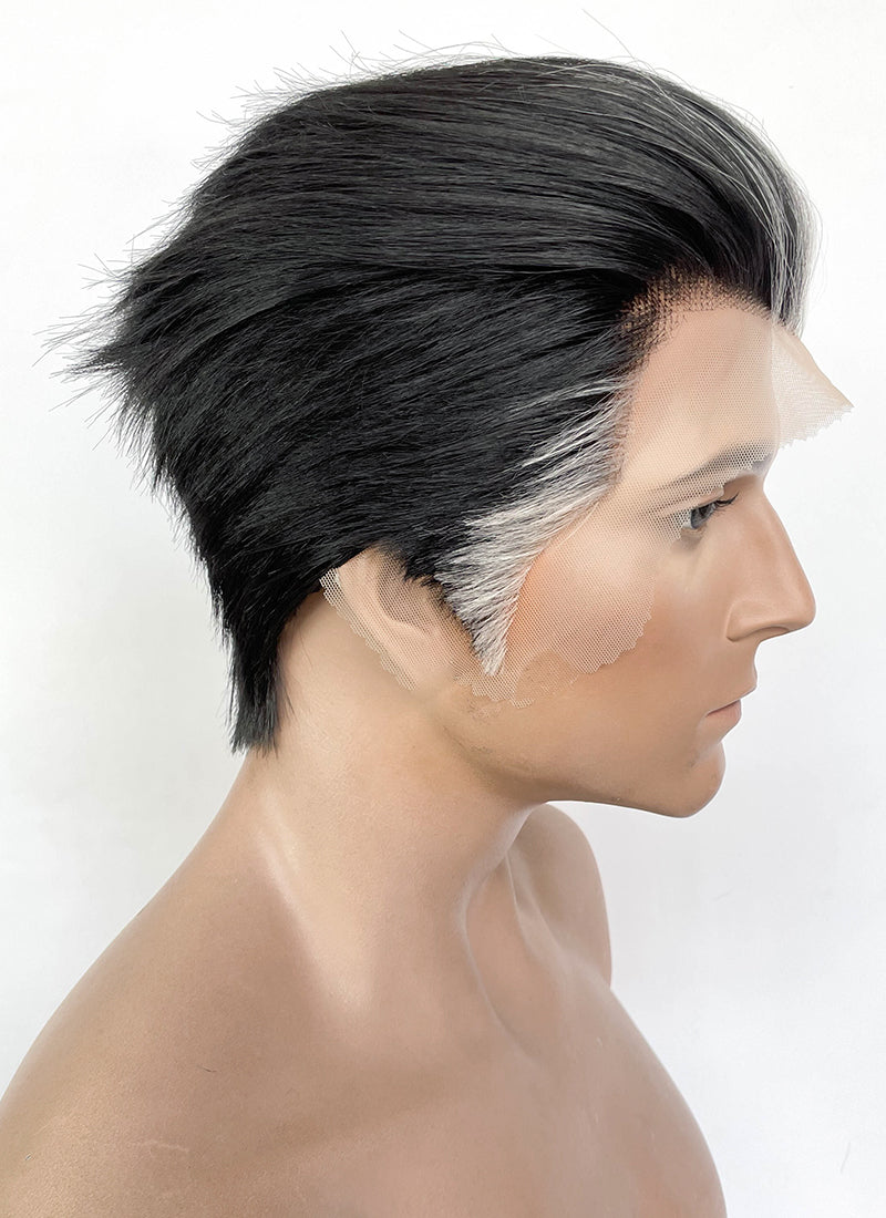 Arcane Silco Black Mixed Grey Straight Lace Front Synthetic Men's Wig LF8031