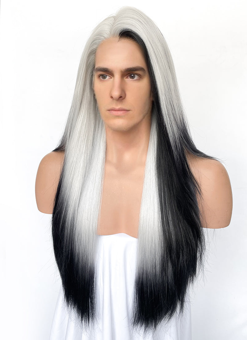 Grey Mixed Black Straight Lace Front Synthetic Wig LN6039