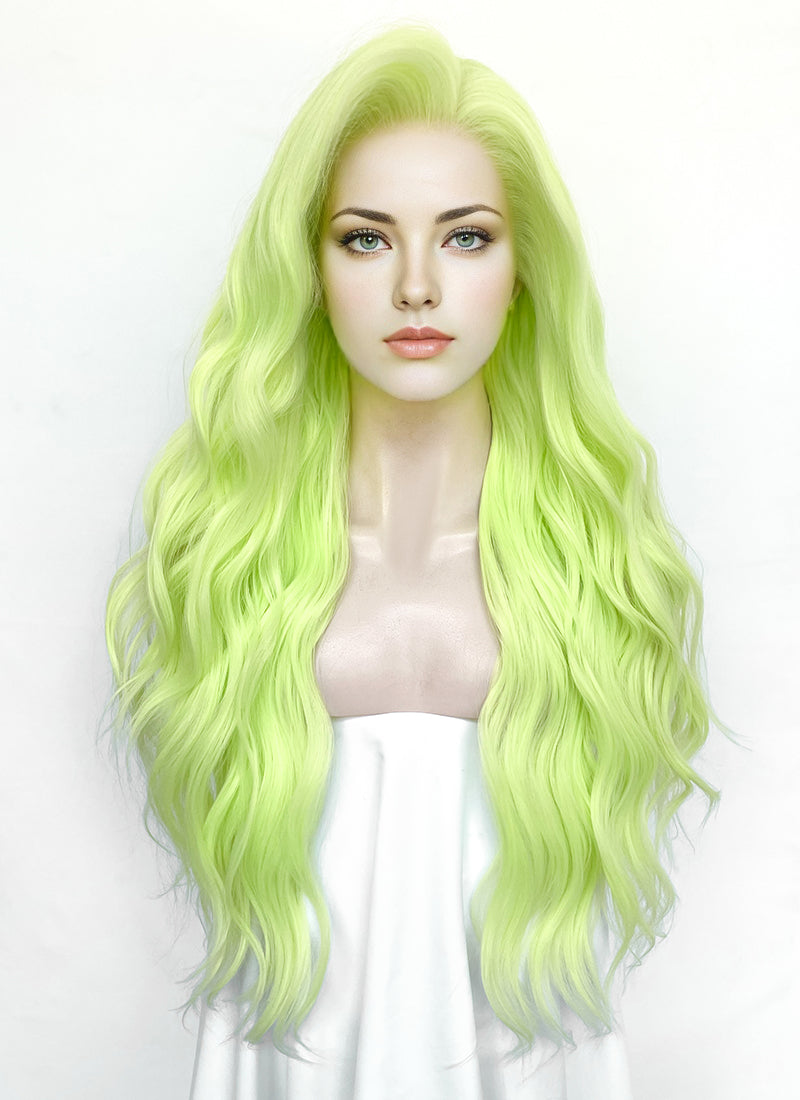 Pastel Chartreuse Wavy Lace Front Synthetic Hair Wig LW4044