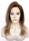 Brown With Dark Roots Straight Lace Front Synthetic Wig LW4049