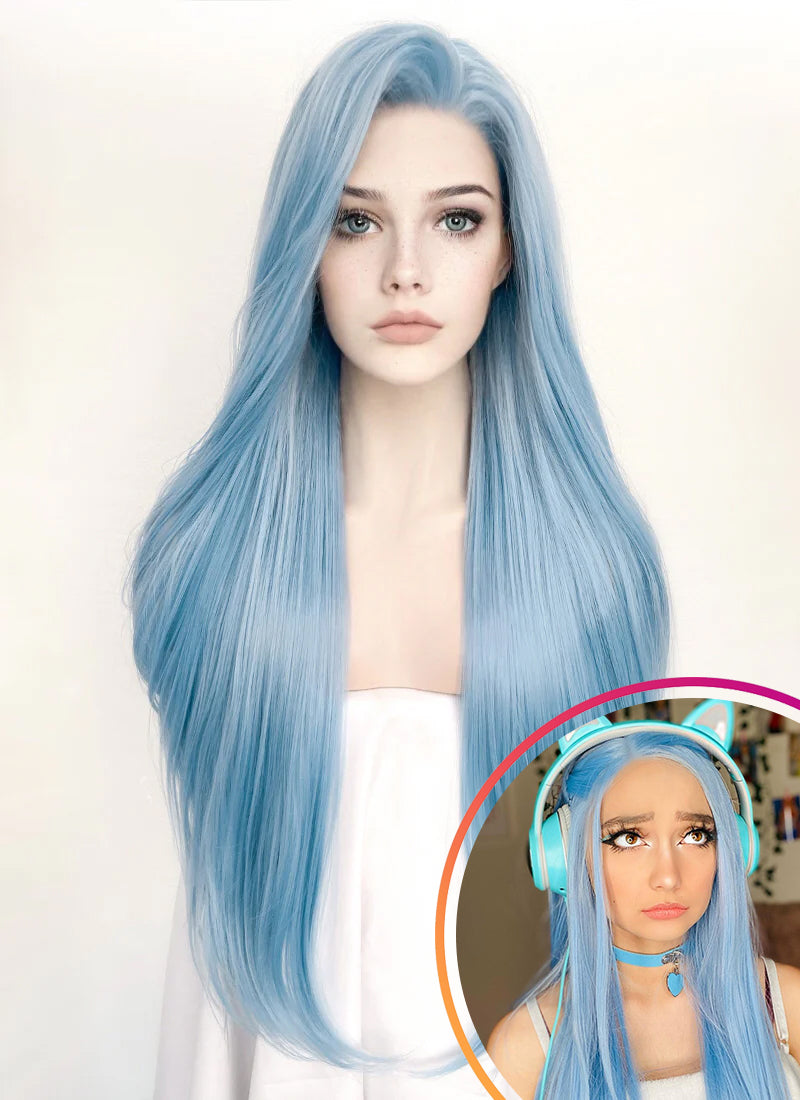 Pastel Blue Straight Lace Front Synthetic Wig LW769B