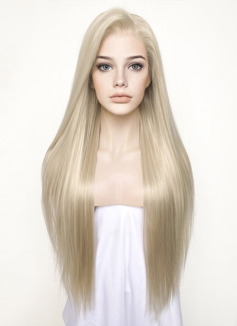 Straight Pastel Ash Blonde Lace Front Synthetic Wig LW780