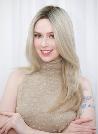 Blonde With Dark Roots Straight Mono Top Lace Wig MN001