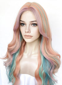 Pink Rainbow Color Wavy Synthetic Wig NL087