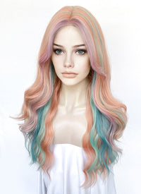 Pink Rainbow Color Wavy Synthetic Wig NL087